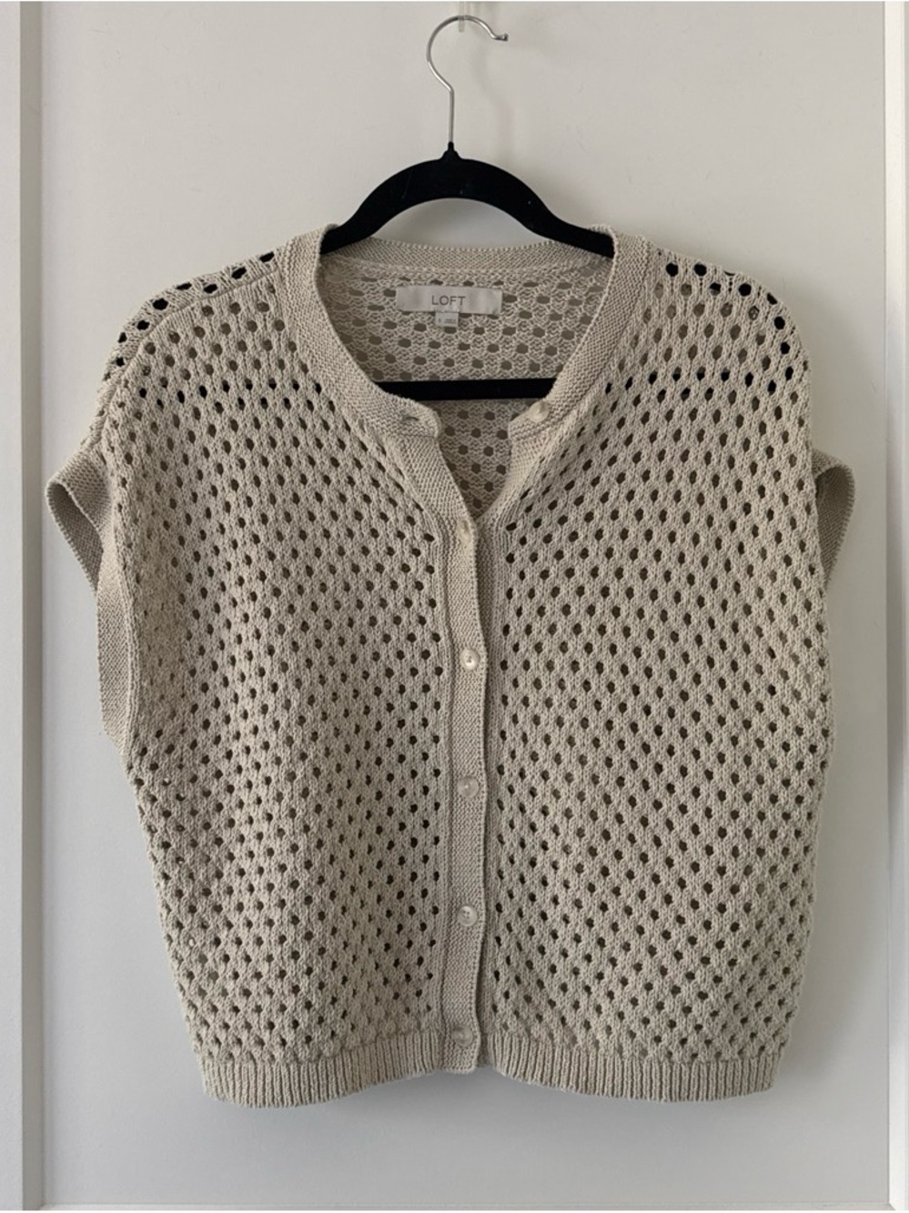 LOFT Cream Open-Knit Button Front Sweater Vest